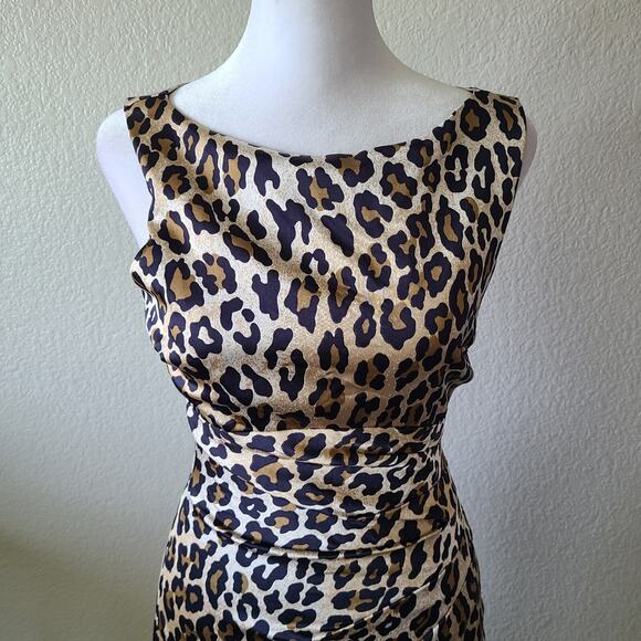 VTG Cache Leopard Animal Print Women Dress SZ 2 Silky Ruched Body Con Evening - Picture 5 of 9